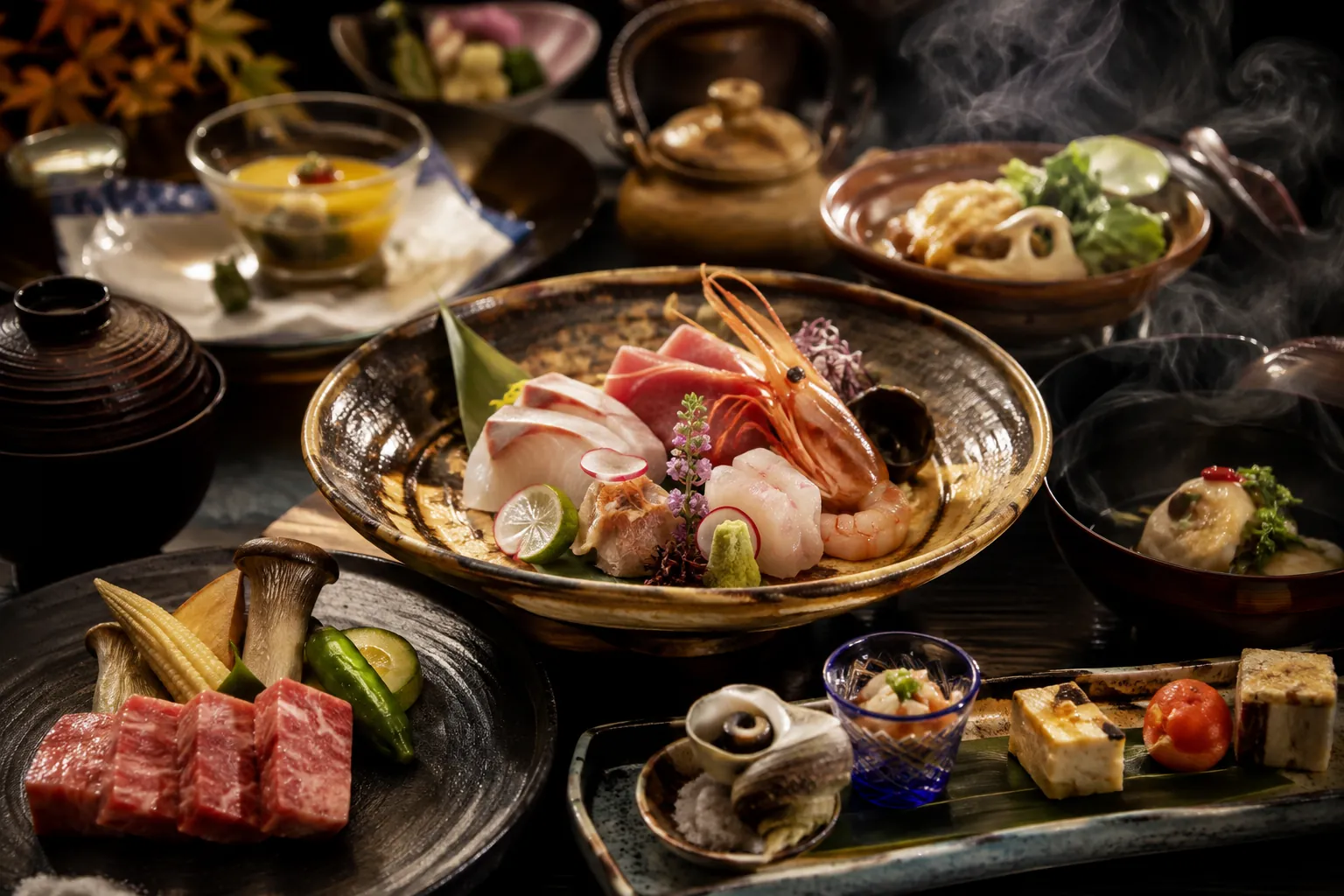 会席料理が並ぶ食卓